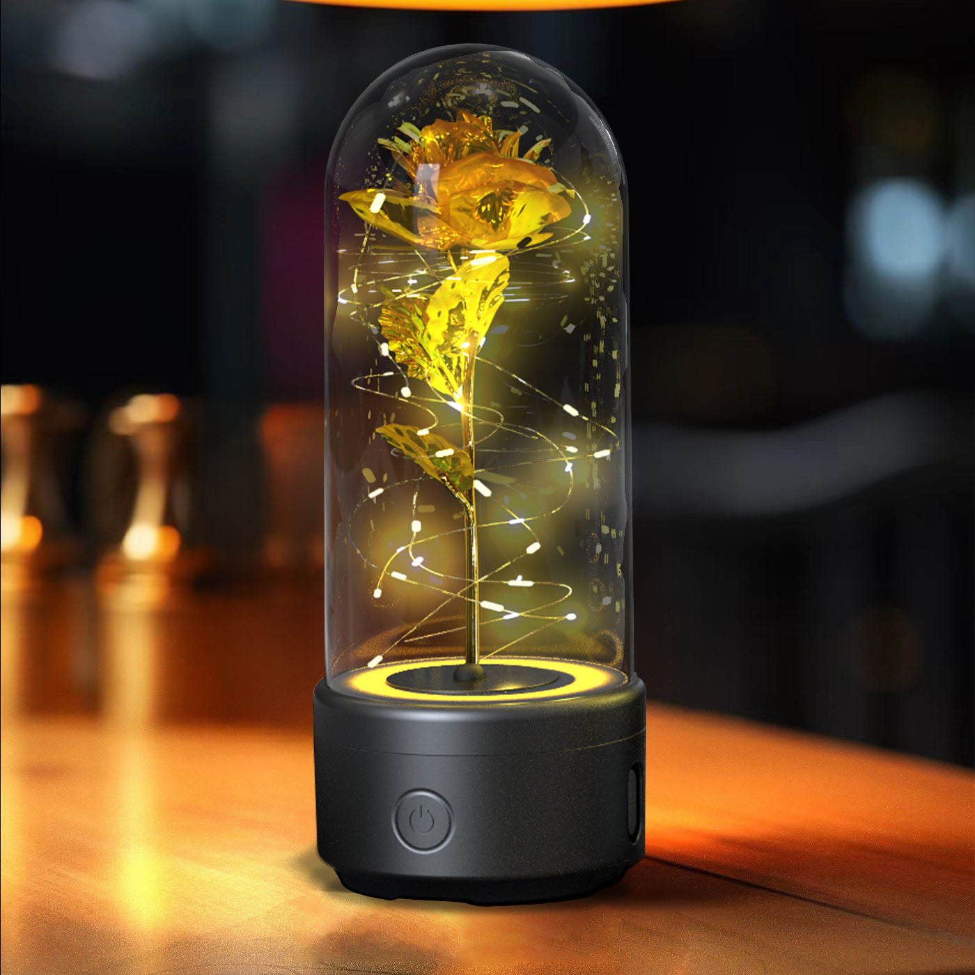 Creative 2 In 1 Rose Flowers LED Light And Bluetooth-compatible Speaker Valentine's Day Gift Rose Luminous Night Light Ornament In Glass Cover ferrersa