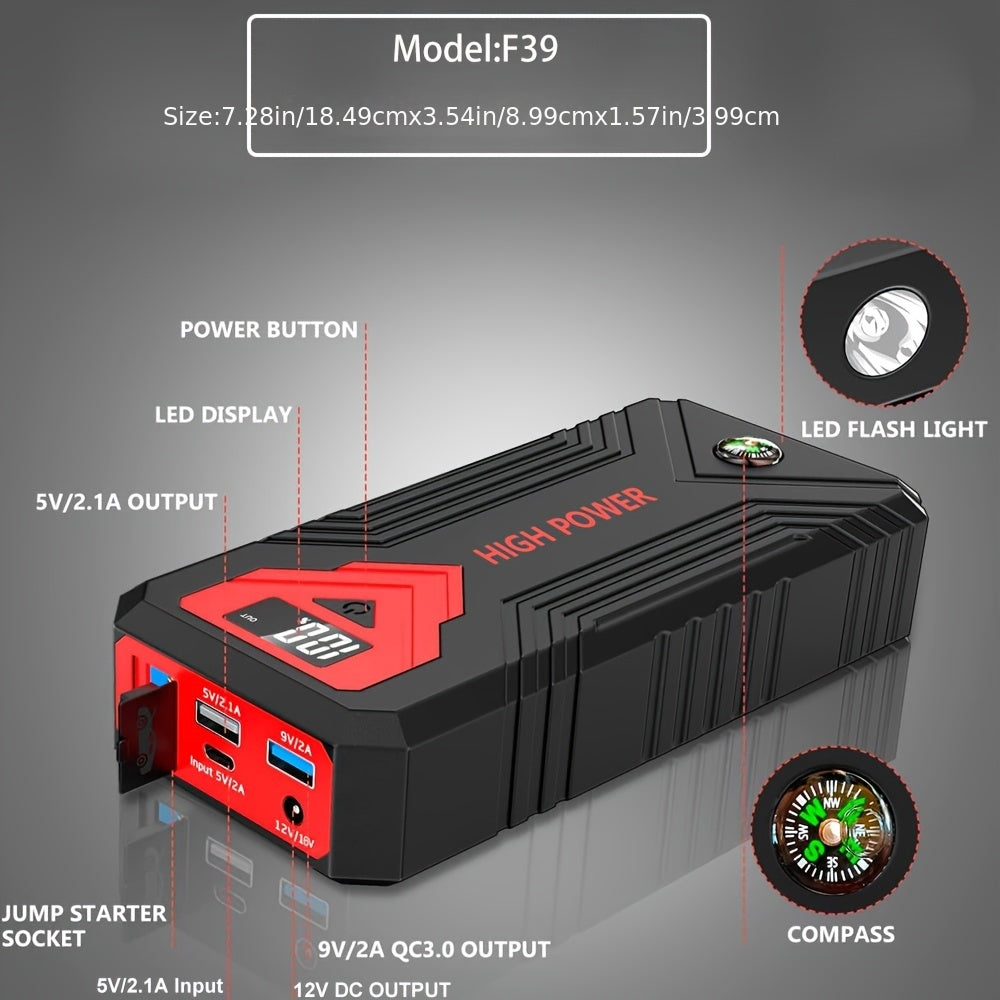 [Portable Car Jump Starter] 2500A Portable 12V Car Jump Starter Power Bank - Battery Booster Charger Starting Device for Petrol Diesel Car Starter Buster (6.0L Gas or 5.0L Diesel Engine) ferrersa