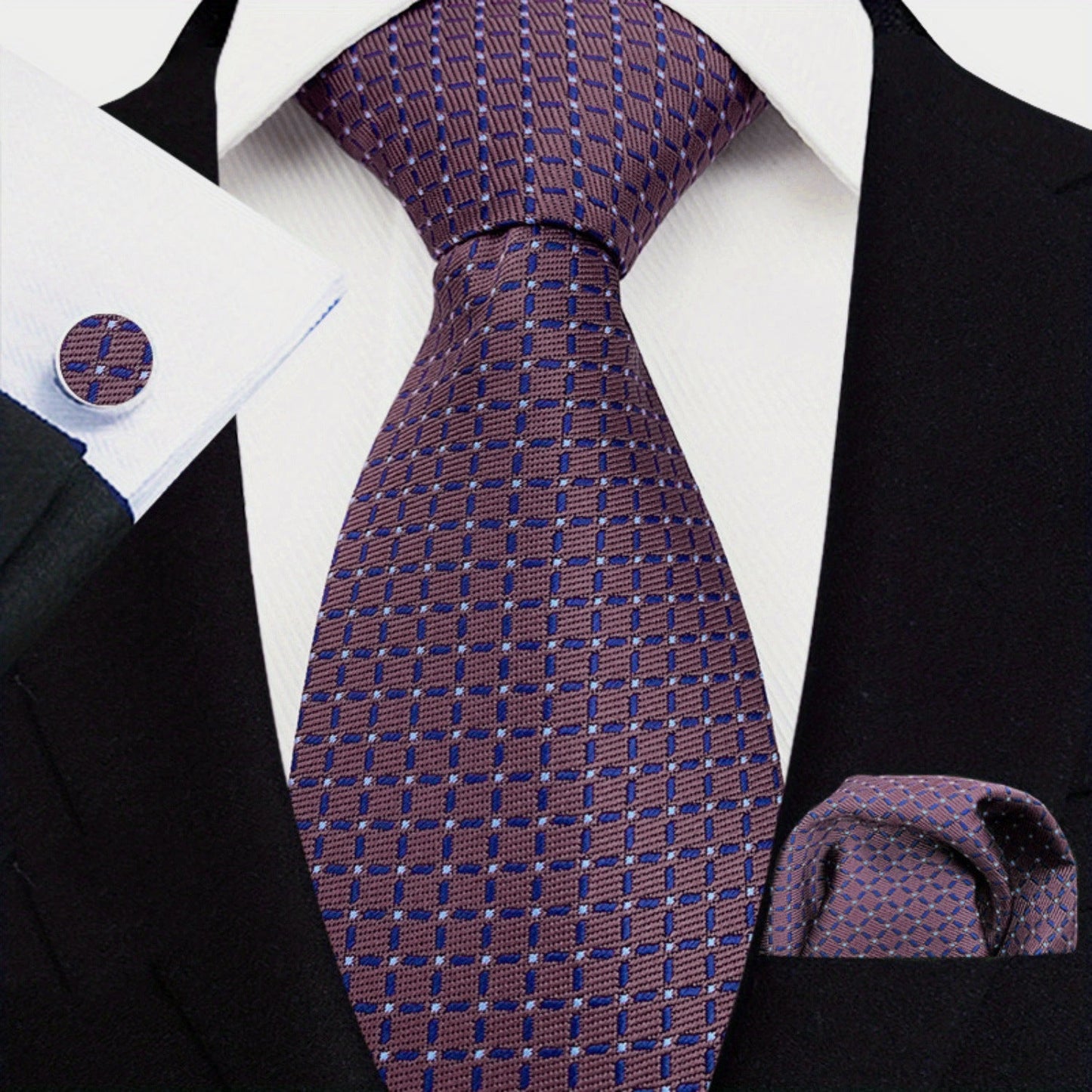 Men's Tie3pcs Business Set: 3.15inch Hand-made Tie for Men, Tie, Cufflinks, Pocket Square. Business Set Suitable for Parties, Dates, Weddings, Suit Accessories, and Gifts. ferrersa