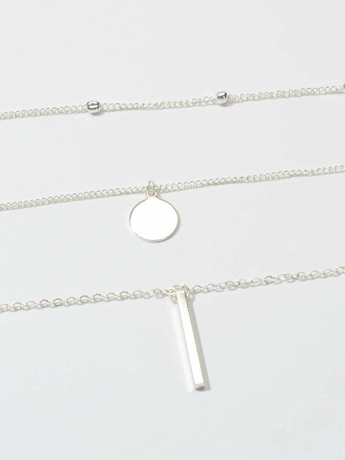 Boho Multi-Layer 3pcs Bar Disc Charm Metal Round Beads Chain Choker ferrersa
