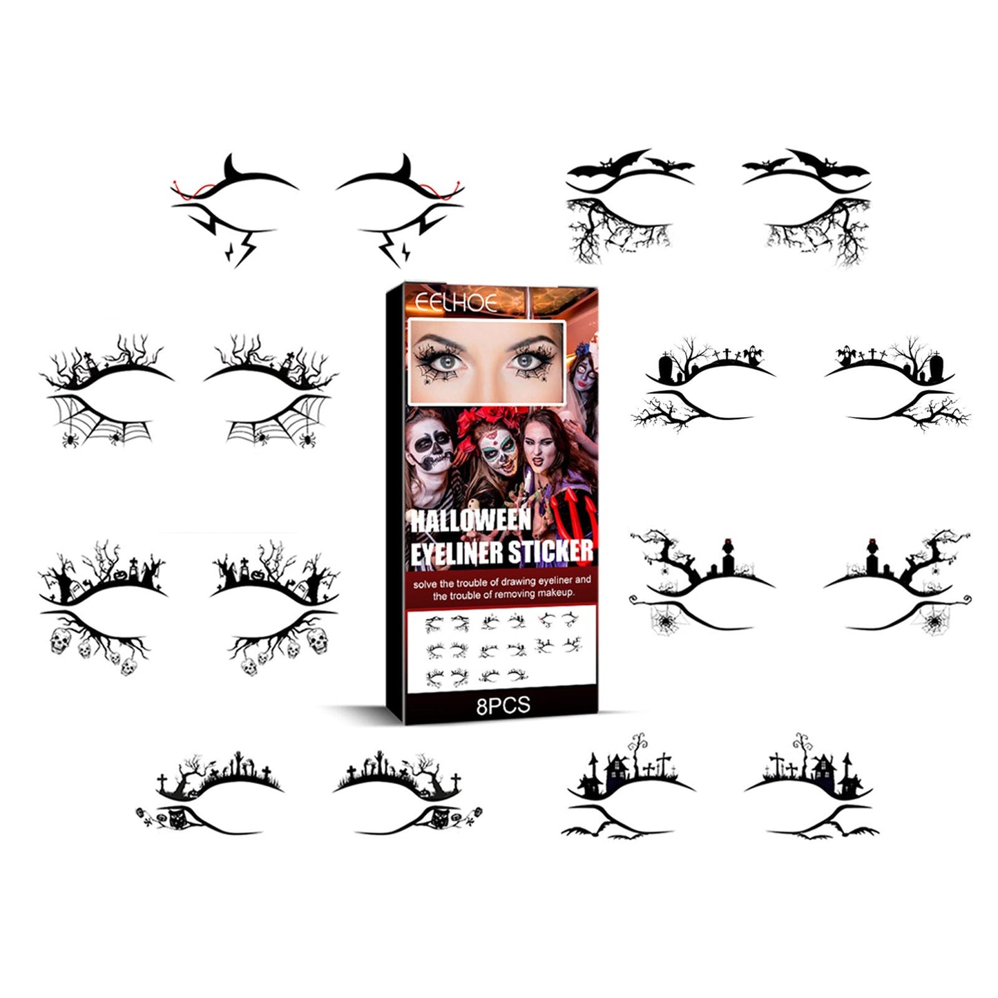 Halloween Eyeliner Patch, Scary Fashion Party Makeup Kit Bat Spider Decorative Eyeliner Eyeshadow Patch eprolo