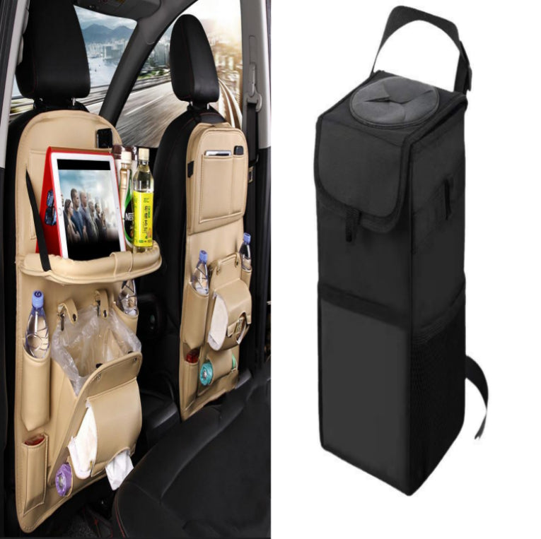PU Leather Car Storage Bag Multifunction Seat Back Tray Hanging Bag Waterproof Car Organizer Automotive Interior Accessories DC-Powered by People