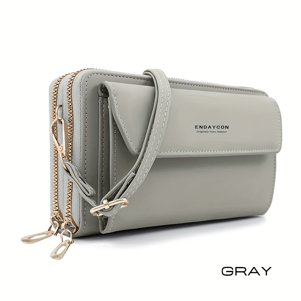Women'S Large Capacity Multi-Functional Phone Wallet with Double-Layer Zipper Closure - Convertible Crossbody Bag & Card Holder, Golden-Tone Hardware, Detachable Strap, Cash Pocket & Phone Compartment - Stylish & Portable Tra ferrersa