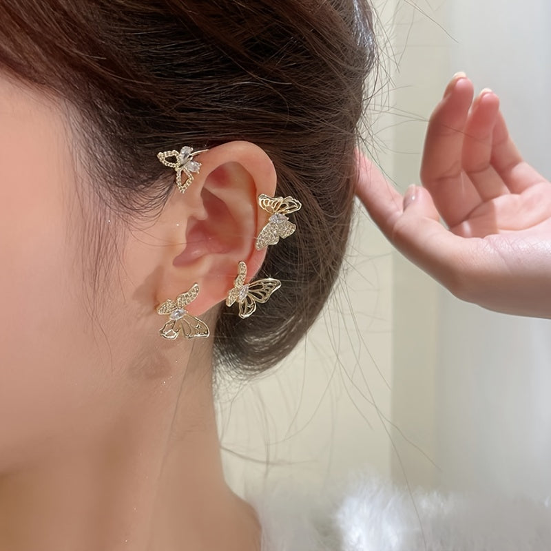 Women'S Elegant Butterfly Ear Cuffs - No-Piercing Ear Hooks, Synthetic Gemstone Accents, Everyday & Formal Jewelry for Parties, Weddings, Everyday Outfits - Non-Piercing Ear Clips for Sensitive Light Beige, Party Accessories, ferrersa