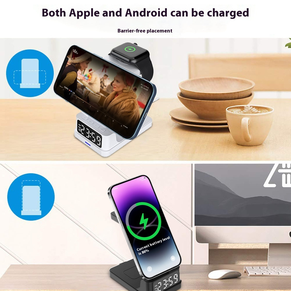 Magnetic Three-in-one 15W Wireless Charger With Clock ferrersa