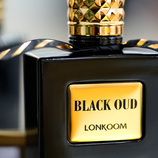 LONKOOM BLACK OUD, a Woody Aromatic Fragrance for Men, Features a Luxurious Texture And Opulent Oriental Charm. It Includes Notes of Lavender, Sage, Bergamot, Chrysophoron, Cocoa Pod, Cardamom, Patchouli, Leather ferrersa