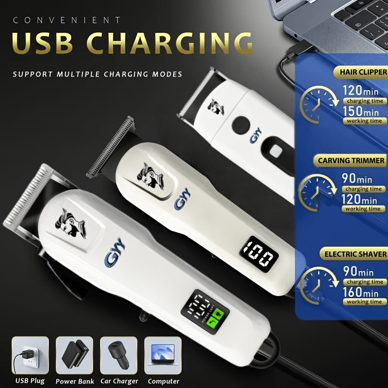 Men's Professional Electric Barber & Home Hair Clipper Set - All-in-One Clipper with Digital LCD Screen, USB Rechargeable, Barber Kit Suitable for Dad, Him - Ideal Gift for Father's Day, Valentine's Day ferrersa