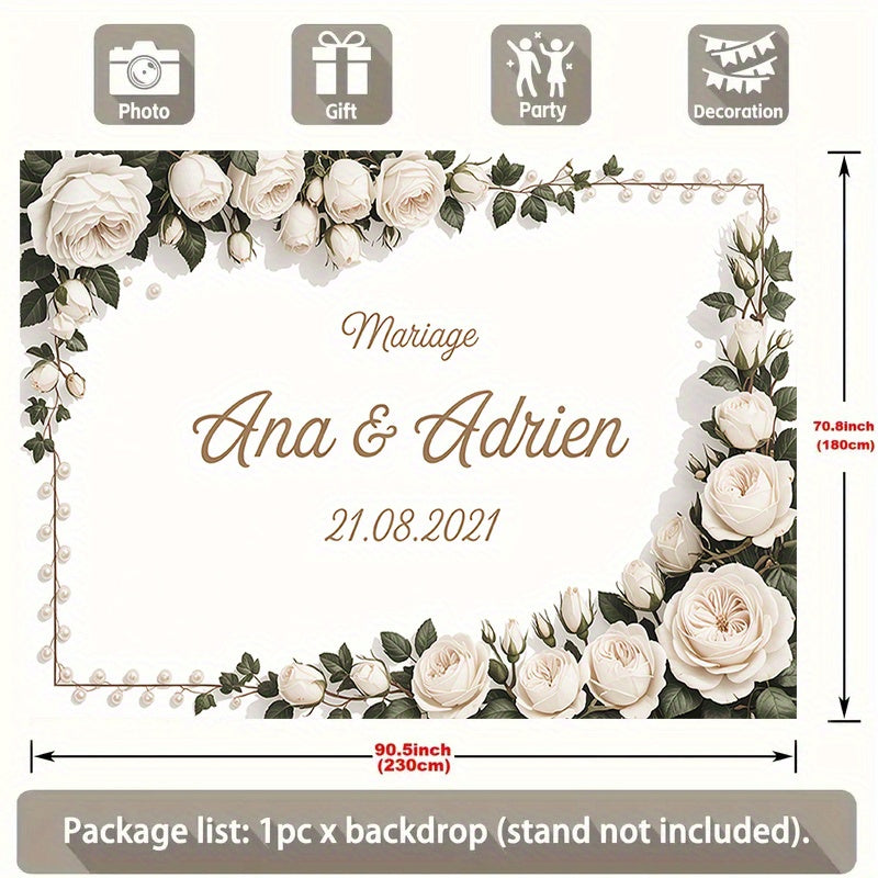 1pc Personalized Wedding Backdrop Custom with Names & Dates - Elegant Floral Wedding Decoration Banner, Large 90.5x70.8 Inch Wedding Party Decor for Bride/Groom, Birthday, Baptism, Anniversary - Perfect Gift for Parents & Par ferrersa
