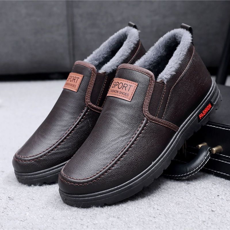 Thickened Waterproof Cotton Shoes For Elderly Fleece-lined Casual Leather Shoes ferrersa