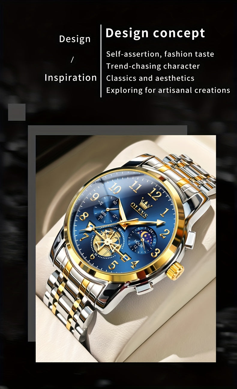 Black Stainless Steel Men's Watch - OLEVS Dress Classic Business Luxury Big Face with Calendar, Luminous Easy to Read Wrist Watch ferrersa