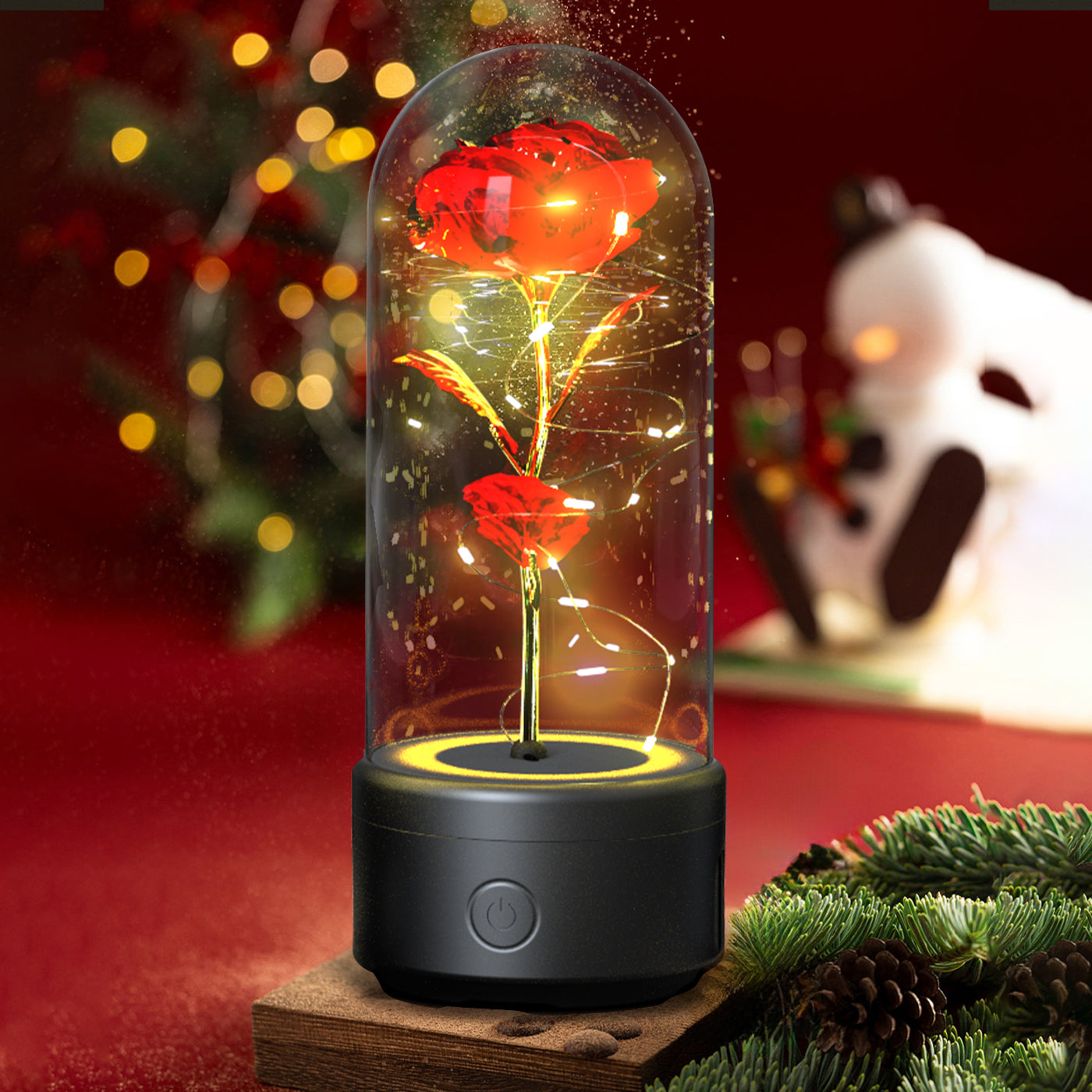 Creative 2 In 1 Rose Flowers LED Light And Bluetooth-compatible Speaker Valentine's Day Gift Rose Luminous Night Light Ornament In Glass Cover ferrersa