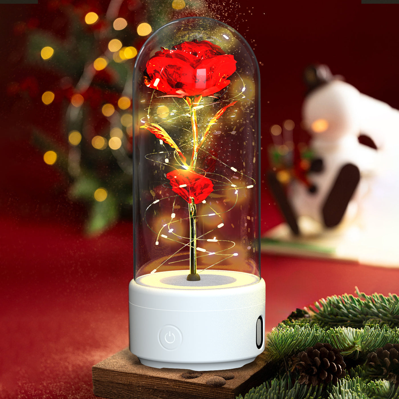 Creative 2 In 1 Rose Flowers LED Light And Bluetooth-compatible Speaker Valentine's Day Gift Rose Luminous Night Light Ornament In Glass Cover ferrersa