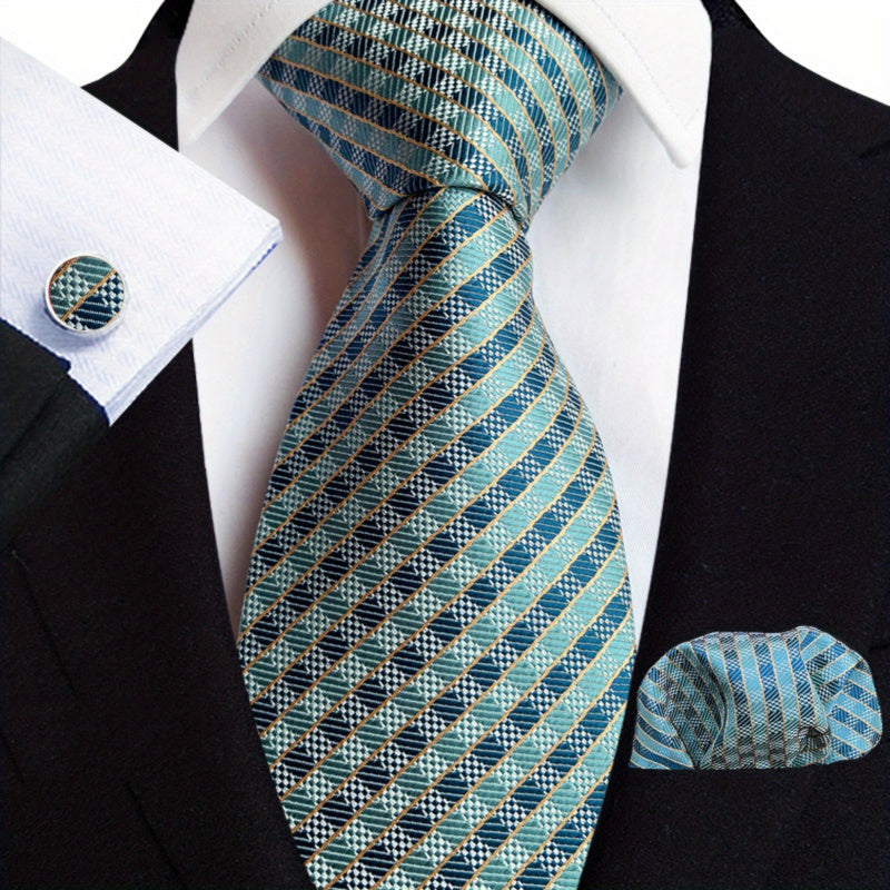Men's Tie3pcs Business Set: 3.15inch Hand-made Tie for Men, Tie, Cufflinks, Pocket Square. Business Set Suitable for Parties, Dates, Weddings, Suit Accessories, and Gifts. ferrersa