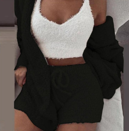 3pcs Womens Clothing Long Sleeve Crop Tank Top And Drawstring Shorts Pajama Set USA