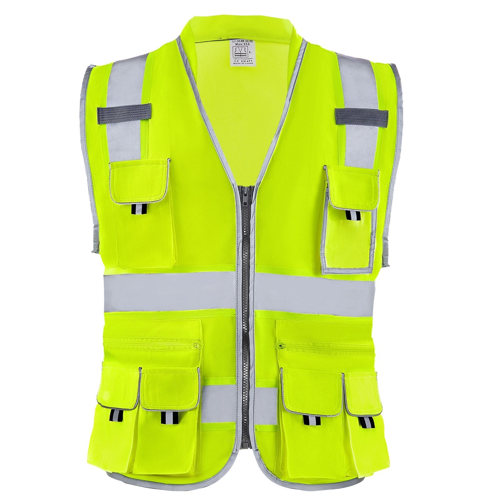Safety Vest Reflective Yellow Work Vest With 10 Pockets For Men & Women DC-Powered by People