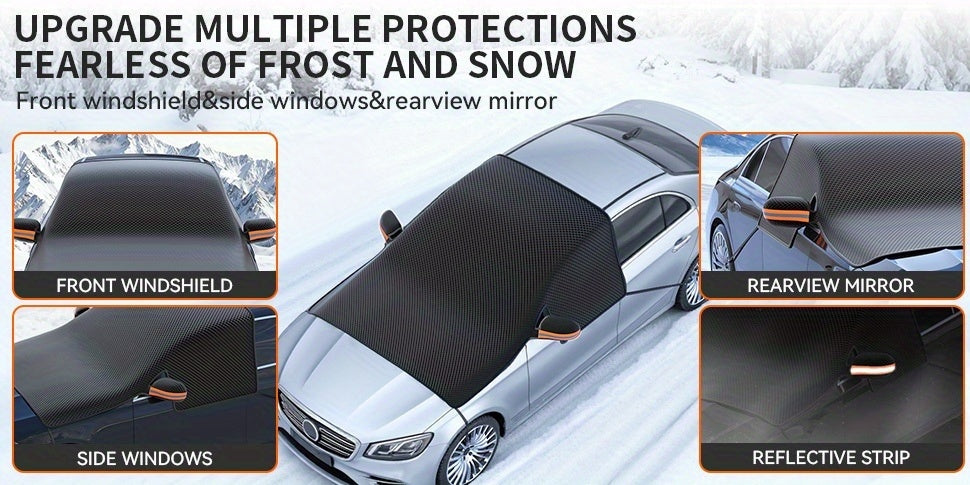 Magnetic Car Windshield Snow Cover - Heavy-Duty Oxford Fabric Windshield with 5- Anti-Snow Shield, Portable Scratch-Resistant Cover Suitable for /SUVs, Winter Car Accessory (No Drill Installation) ferrersa