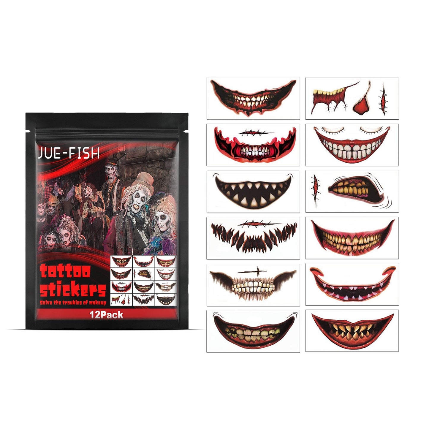 Halloween Tattoo Stickers, Halloween Horror Party Party Makeup Decorative Mouth Tattoo Stickers eprolo