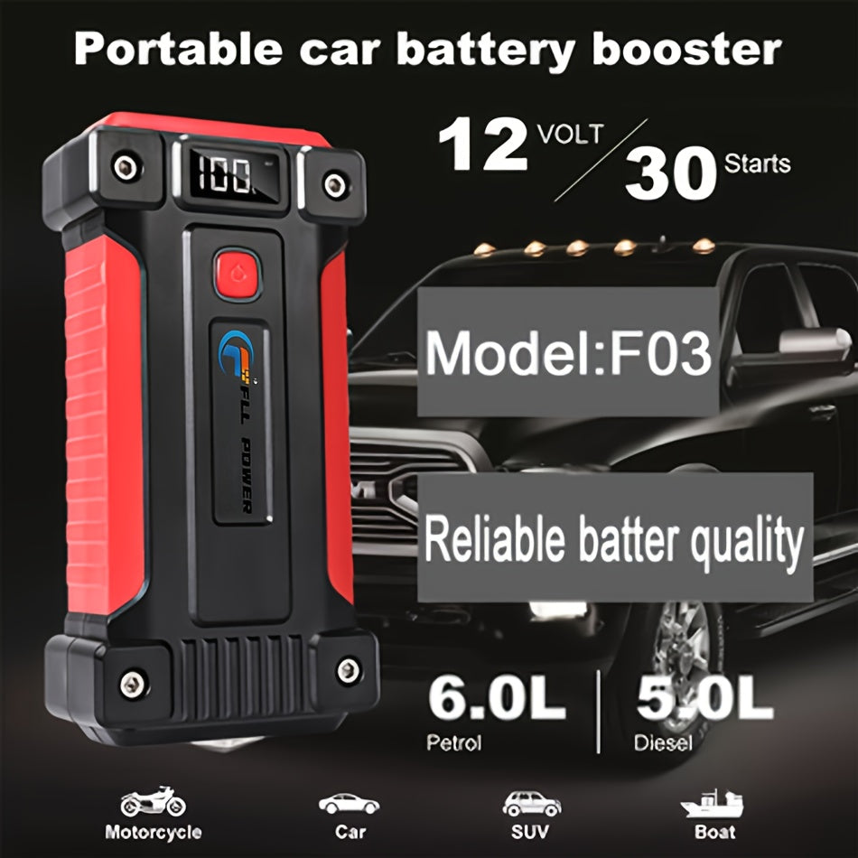 [Portable Car Jump Starter] 2500A Portable 12V Car Jump Starter Power Bank - Battery Booster Charger Starting Device for Petrol Diesel Car Starter Buster (6.0L Gas or 5.0L Diesel Engine) ferrersa