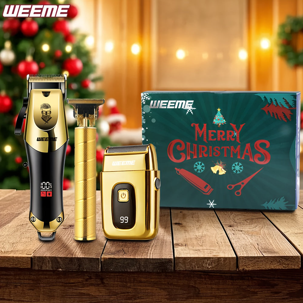 3pcs Set Golden Hair Clippers Professional, Beard Trimmer, T-Blade Trimmer Kit For Men, Cordless Hair Cutting And Styling Tools, Golden Design Shaver, Ideal Birthday And Christmas Gifts, Valentine'S Day ferrersa