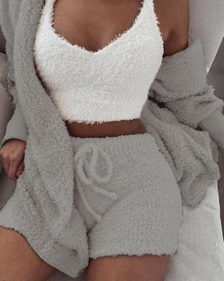 3pcs Womens Clothing Long Sleeve Crop Tank Top And Drawstring Shorts Pajama Set USA