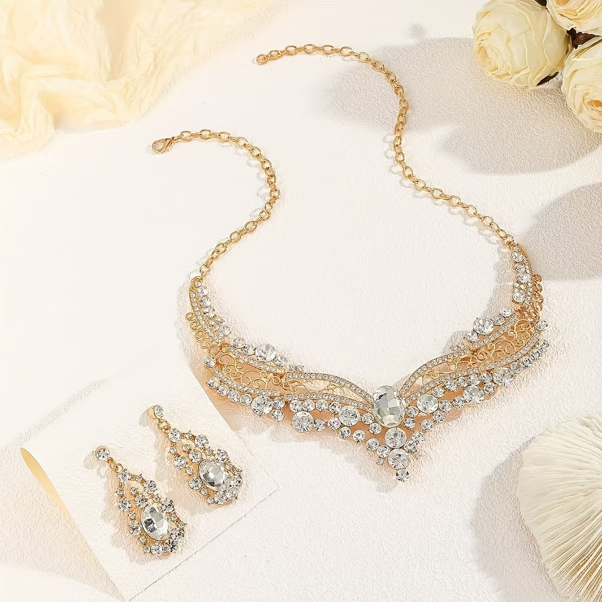 Vintage KC Necklace & Earrings Jewelry Set - Bridal Wedding Accessories, Banquet Dress Chain, Daily Wear Elegant Durable Retro Jewelry Costume Set for Special Occasions & Year-Round Wearing (Compatible with) ferrersa