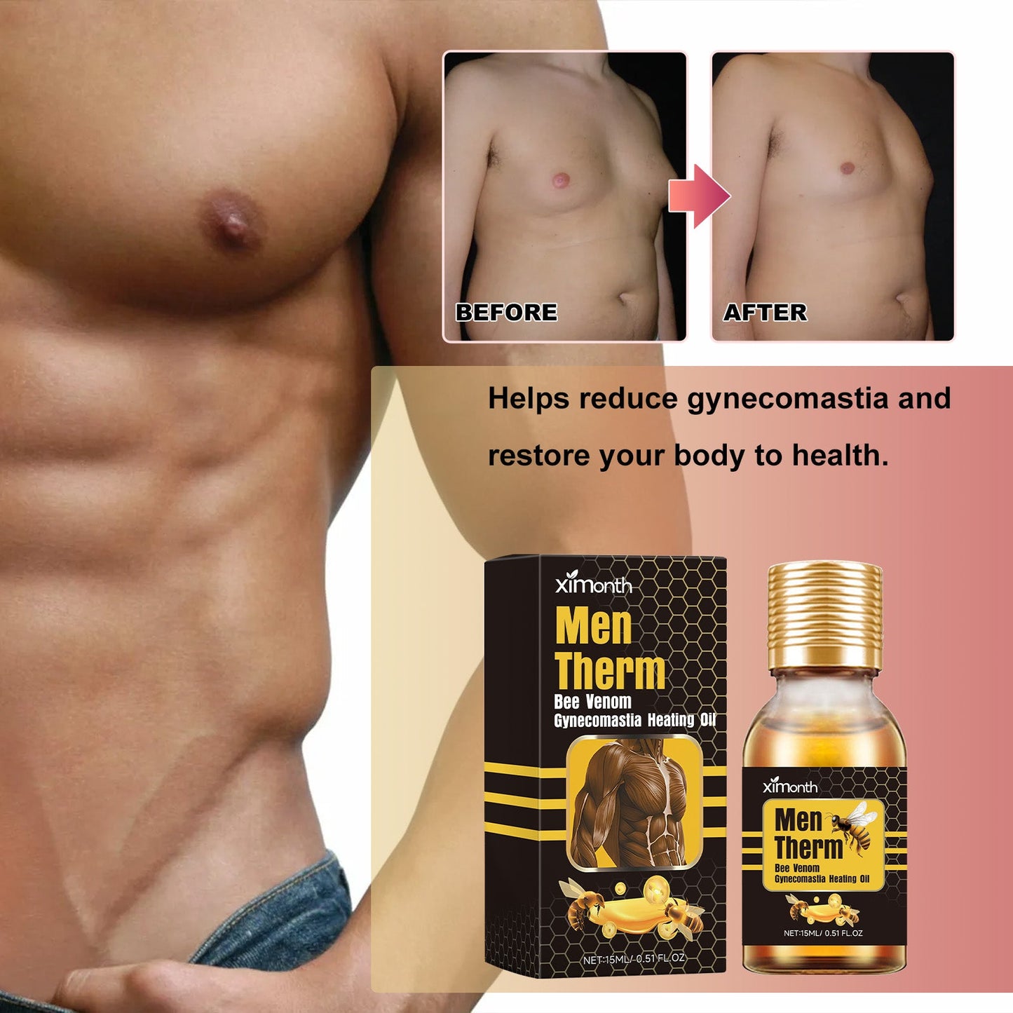 Ximonth Men's Breast Shaping Care Liquid (15ml) Enhances The Firmness And Luster Of The Chest Contour eprolo