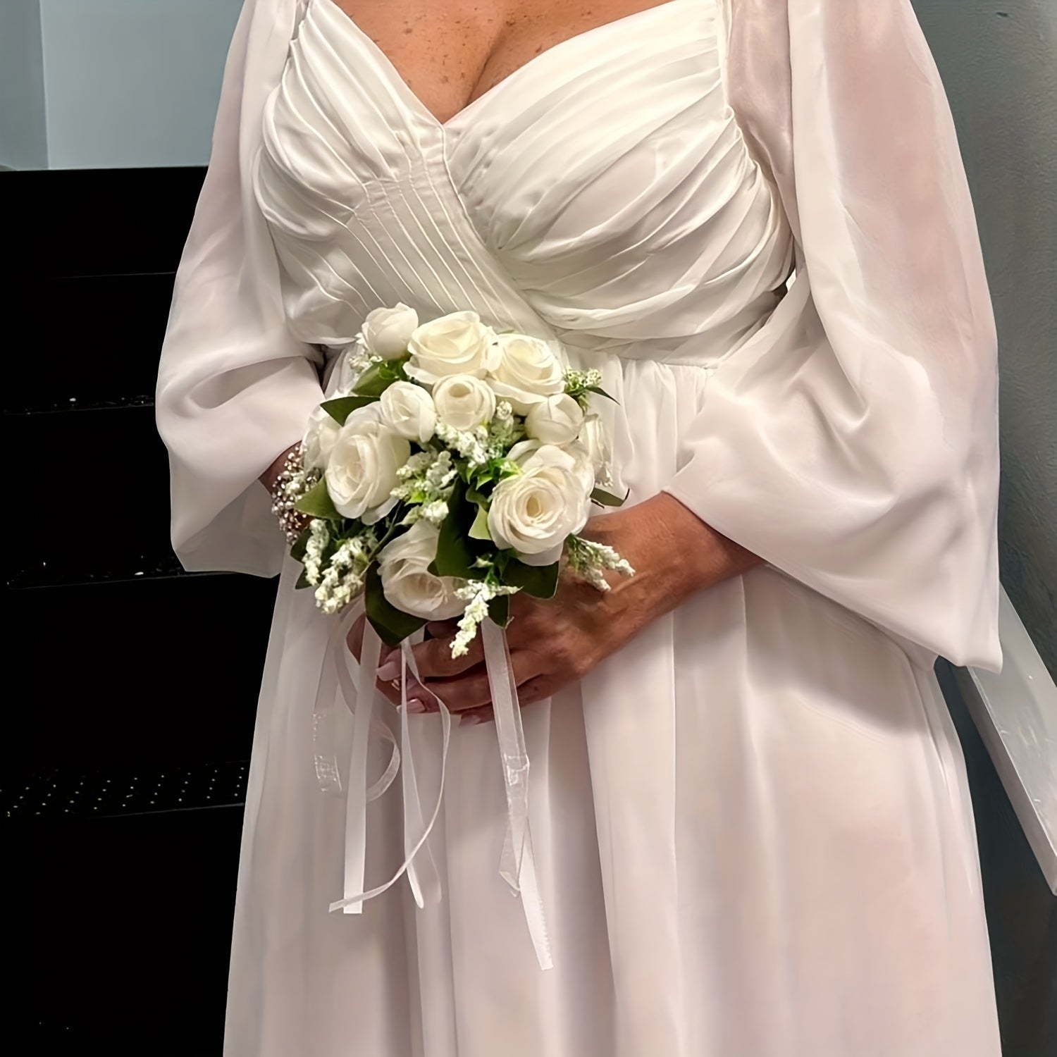 One Elegant Fake Rose Bouquet for The Bride Or Bridesmaid, Measuring 9.8 by 8.6 Inches, Featuring Simulated Roses with Green Foliage And Ribbon Decoration, Ideal for Weddings, Engagements, Parties, And As a Gift for Anniversa ferrersa