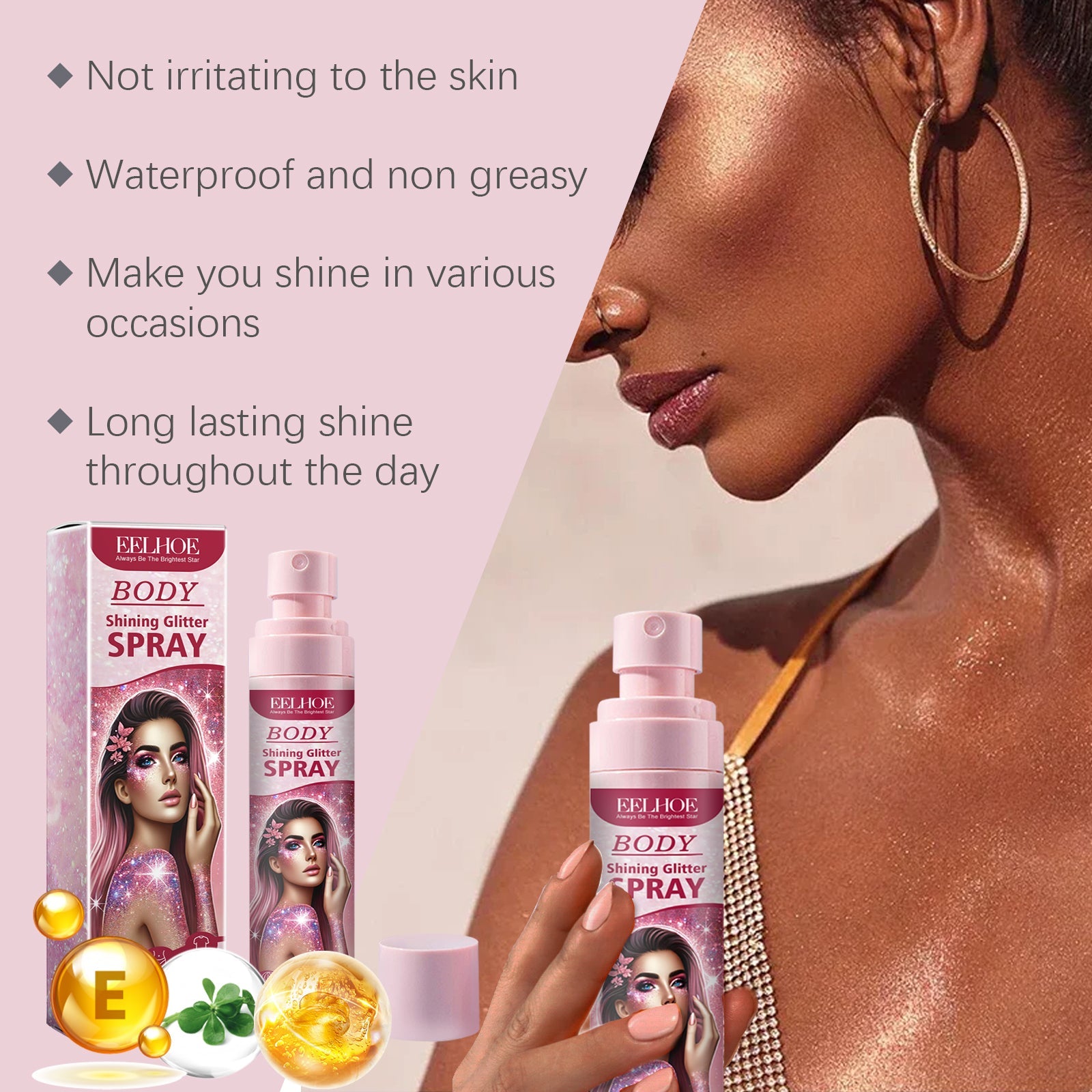 Stage Makeup Glitter Spray Facial Clavicle Brightening Glitter Natural Stereoscopic Long-Lasting Highlighter Spray eprolo