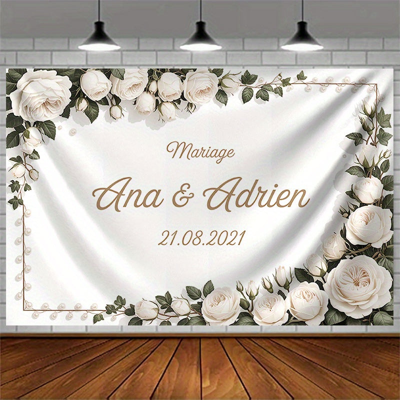 1pc Personalized Wedding Backdrop Custom with Names & Dates - Elegant Floral Wedding Decoration Banner, Large 90.5x70.8 Inch Wedding Party Decor for Bride/Groom, Birthday, Baptism, Anniversary - Perfect Gift for Parents & Par ferrersa