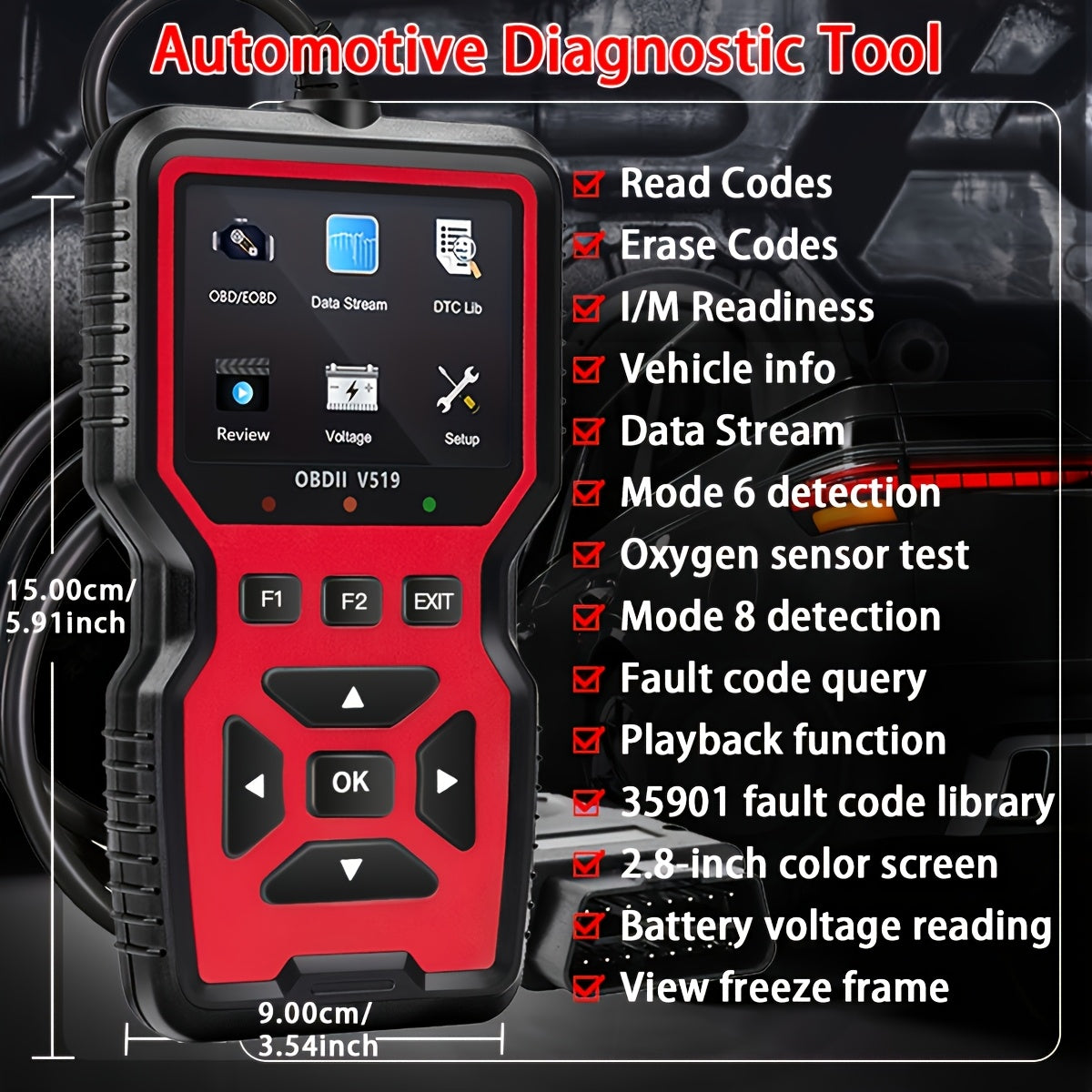[OBD2 Scanner USB-Powered] UUPAS 2025 Compatible for Most Cars OBD2 Scanner Compatible with USB-Powered OBDII Diagnostic Tool, Real-Time Car Engine Fault Code Reader, No Battery Required, for Professional Mechanics & DIY Vehi ferrersa