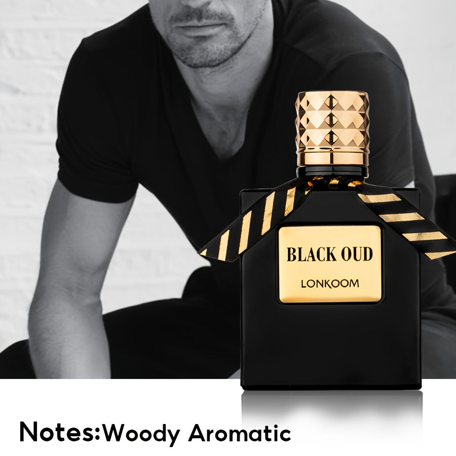 LONKOOM BLACK OUD, a Woody Aromatic Fragrance for Men, Features a Luxurious Texture And Opulent Oriental Charm. It Includes Notes of Lavender, Sage, Bergamot, Chrysophoron, Cocoa Pod, Cardamom, Patchouli, Leather ferrersa