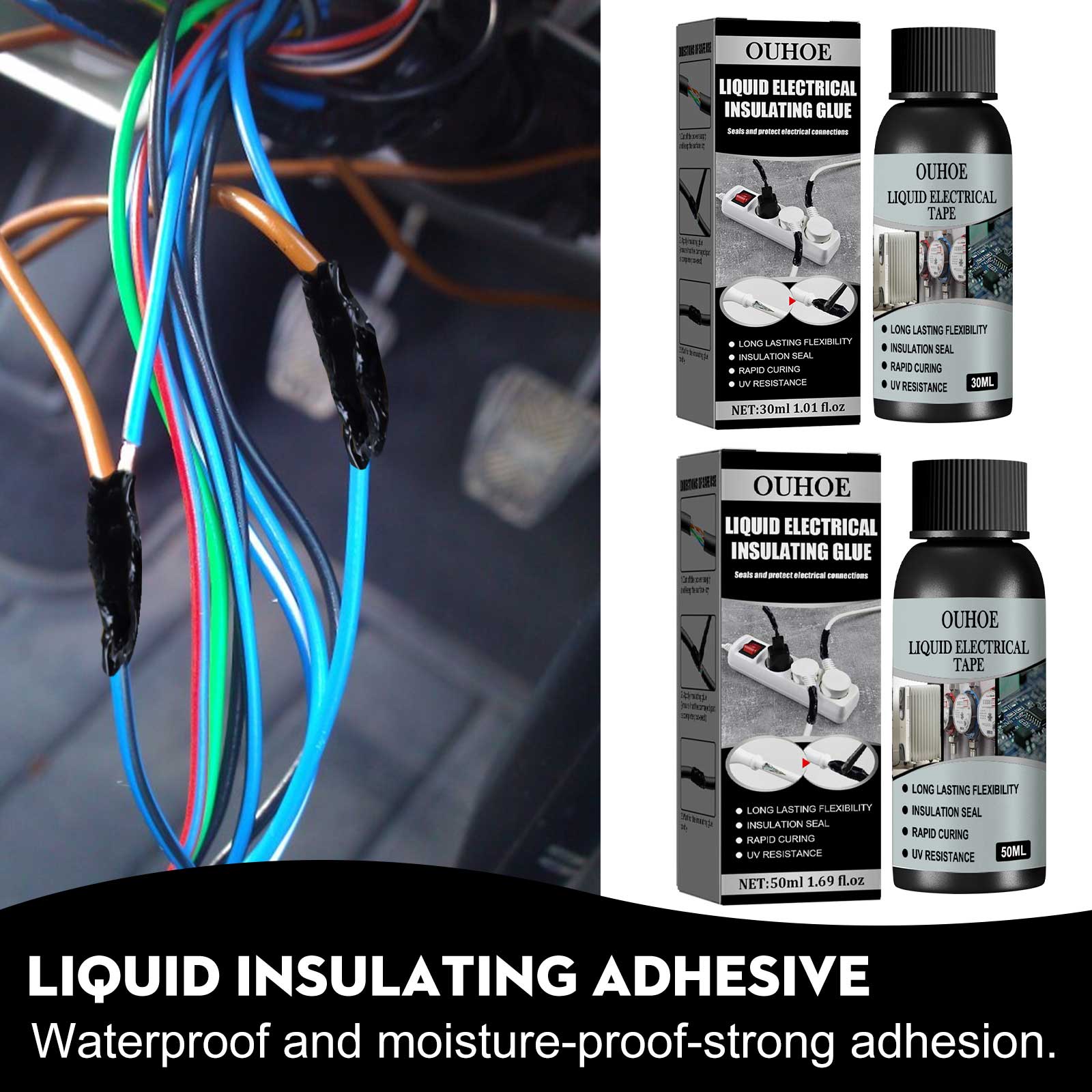 OUHOE Liquid Electrical Insulating Adhesive (Black, 30ml) Is A High-Temperature Resistant, Organic Insulating, Weather-Resistant, Waterproof, Repair And Sealing Adhesive eprolo