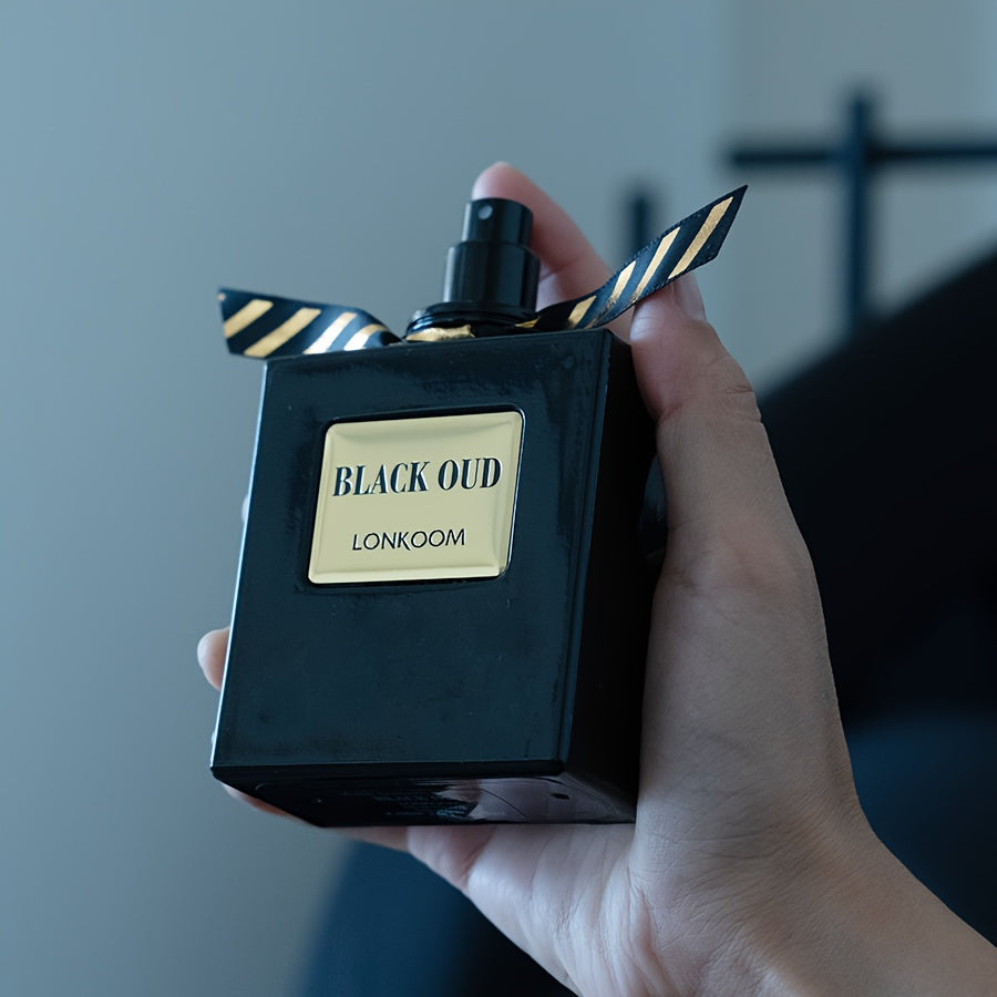 LONKOOM BLACK OUD, a Woody Aromatic Fragrance for Men, Features a Luxurious Texture And Opulent Oriental Charm. It Includes Notes of Lavender, Sage, Bergamot, Chrysophoron, Cocoa Pod, Cardamom, Patchouli, Leather ferrersa