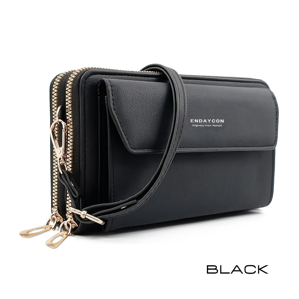Women'S Large Capacity Multi-Functional Phone Wallet with Double-Layer Zipper Closure - Convertible Crossbody Bag & Card Holder, Golden-Tone Hardware, Detachable Strap, Cash Pocket & Phone Compartment - Stylish & Portable Tra ferrersa