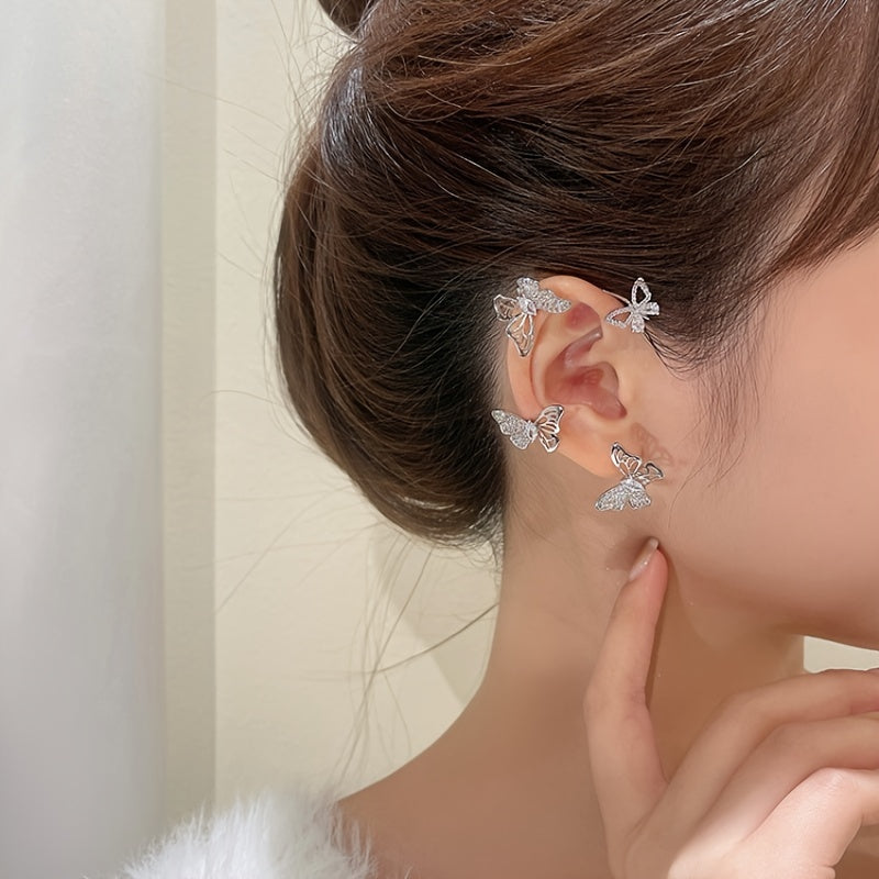 Women'S Elegant Butterfly Ear Cuffs - No-Piercing Ear Hooks, Synthetic Gemstone Accents, Everyday & Formal Jewelry for Parties, Weddings, Everyday Outfits - Non-Piercing Ear Clips for Sensitive Light Beige, Party Accessories, ferrersa