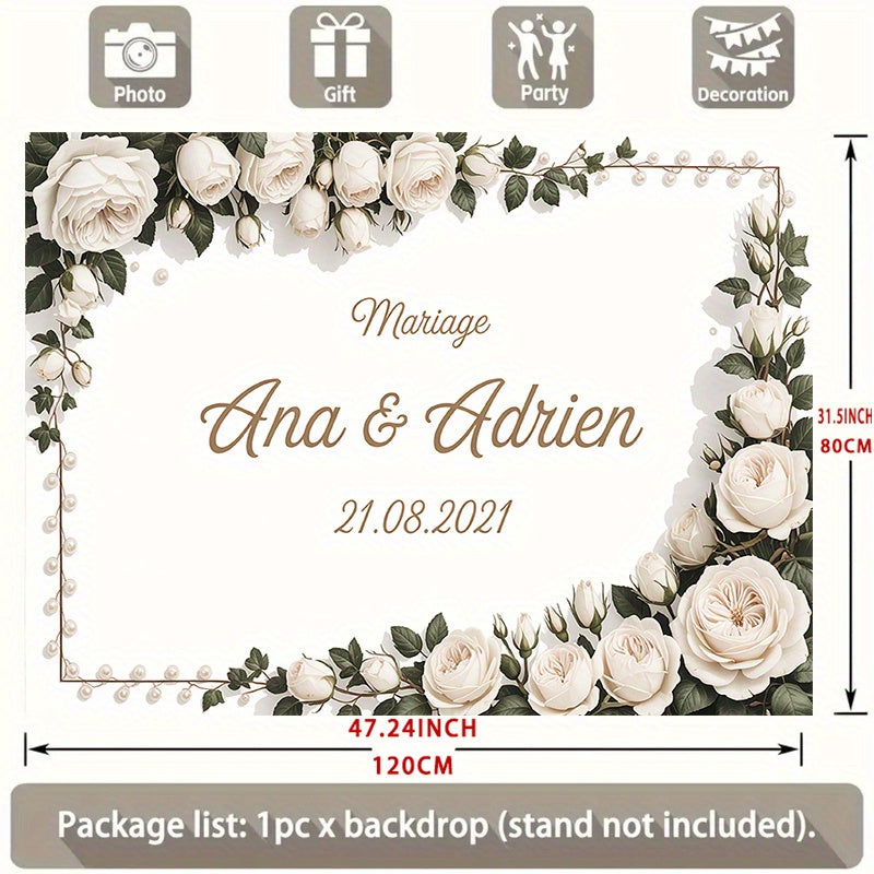1pc Personalized Wedding Backdrop Custom with Names & Dates - Elegant Floral Wedding Decoration Banner, Large 90.5x70.8 Inch Wedding Party Decor for Bride/Groom, Birthday, Baptism, Anniversary - Perfect Gift for Parents & Par ferrersa