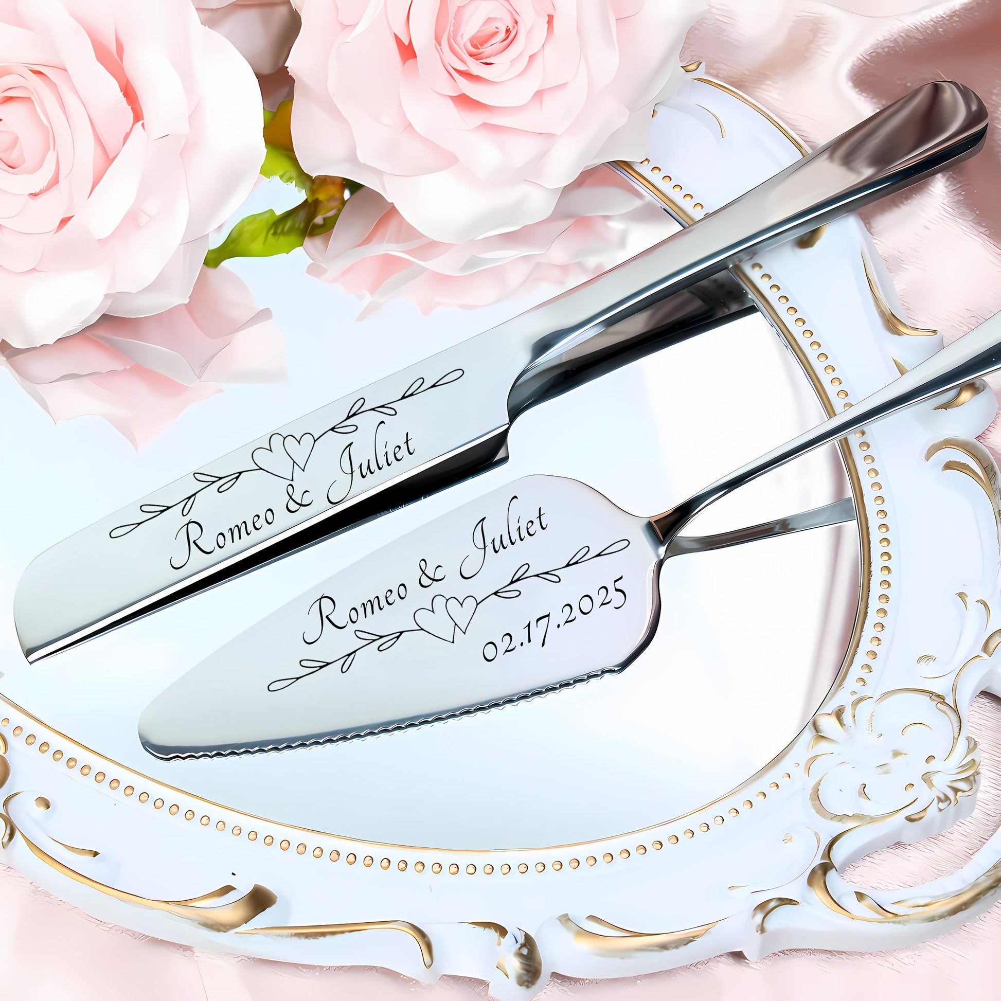 [2pcs Personalized Cake Set] 2pcs Stainless Steel Personalized Cake Tableware Set | Customized Text for Gifting to Family and Friends | Suitable for Weddings, Anniversaries, Birthdays, Holidays, Christmas | Dishwasher Safe ferrersa
