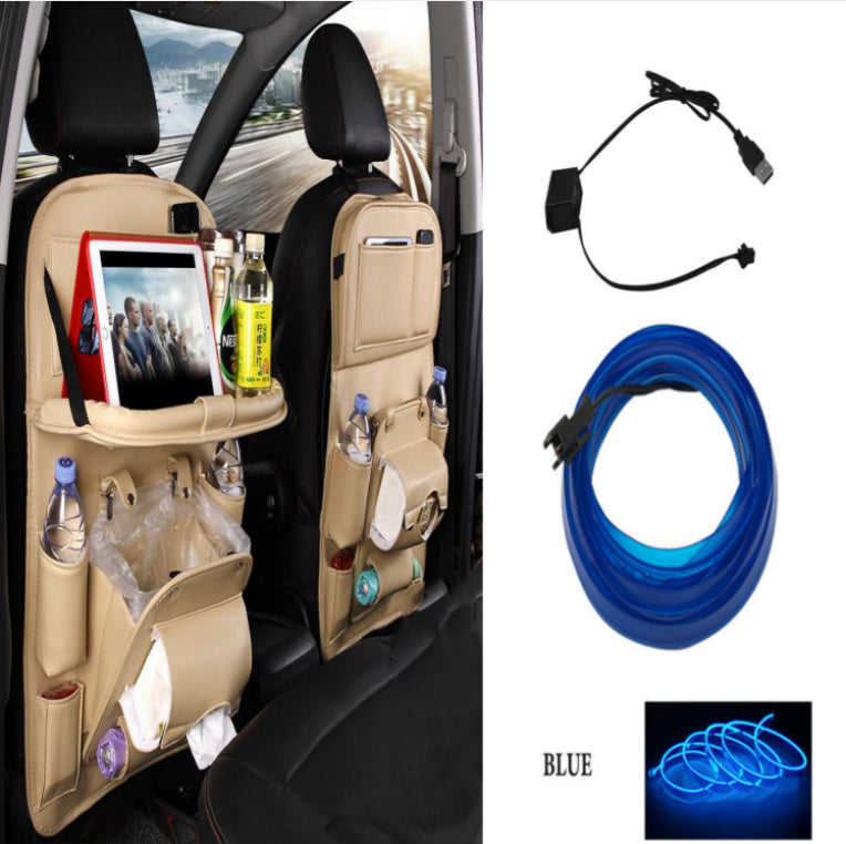 PU Leather Car Storage Bag Multifunction Seat Back Tray Hanging Bag Waterproof Car Organizer Automotive Interior Accessories DC-Powered by People