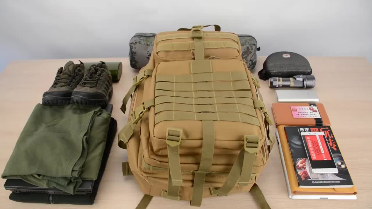 Outdoor Sports Backpack, Large Capacity Tactical Bag with MOLLE Expansion, 2D Buckles, Zipper Closure, Polyester ferrersa