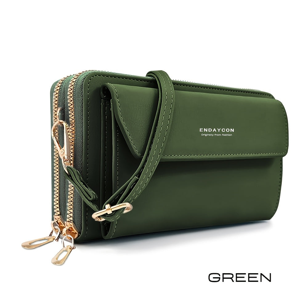 Women'S Large Capacity Multi-Functional Phone Wallet with Double-Layer Zipper Closure - Convertible Crossbody Bag & Card Holder, Golden-Tone Hardware, Detachable Strap, Cash Pocket & Phone Compartment - Stylish & Portable Tra ferrersa