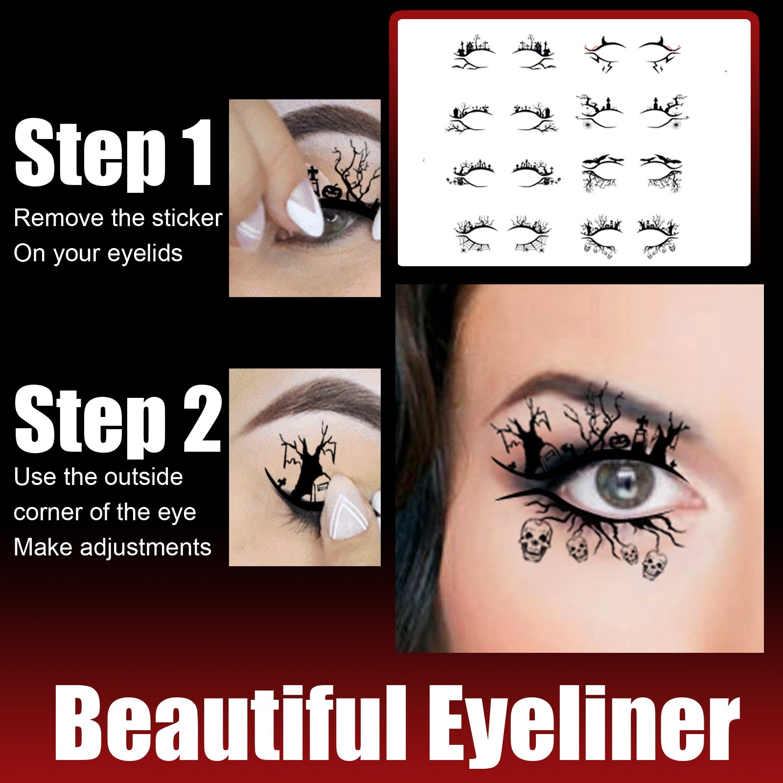 Halloween Eyeliner Patch, Scary Fashion Party Makeup Kit Bat Spider Decorative Eyeliner Eyeshadow Patch eprolo