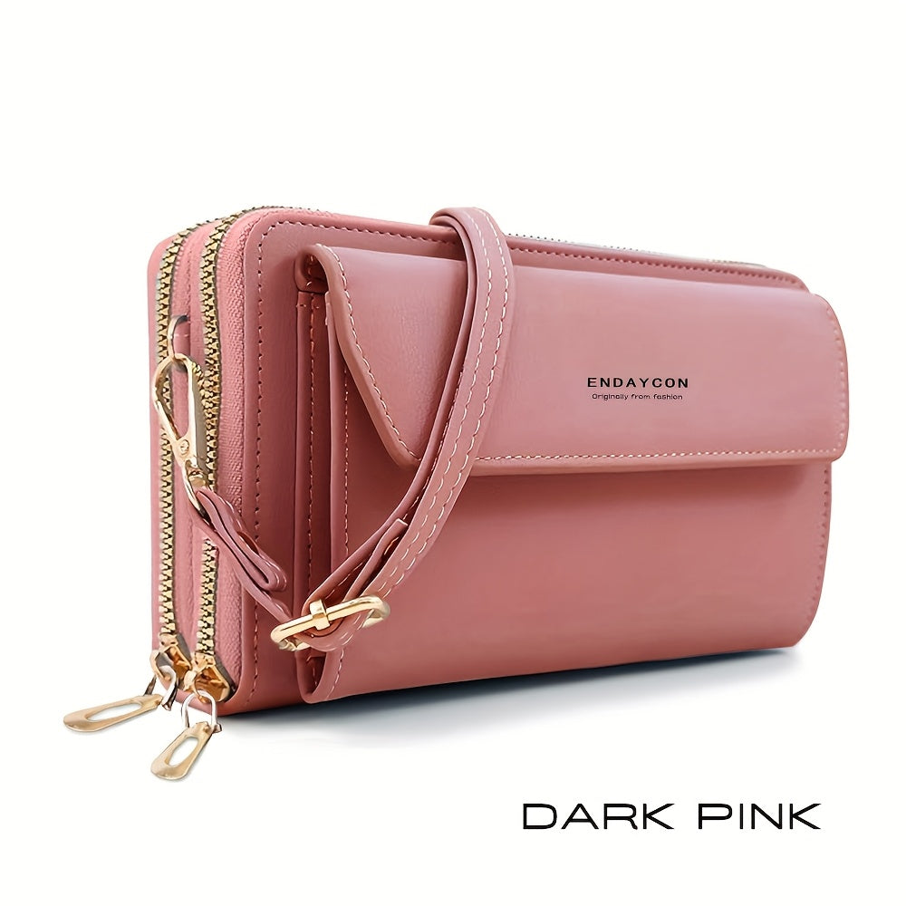 Women'S Large Capacity Multi-Functional Phone Wallet with Double-Layer Zipper Closure - Convertible Crossbody Bag & Card Holder, Golden-Tone Hardware, Detachable Strap, Cash Pocket & Phone Compartment - Stylish & Portable Tra ferrersa