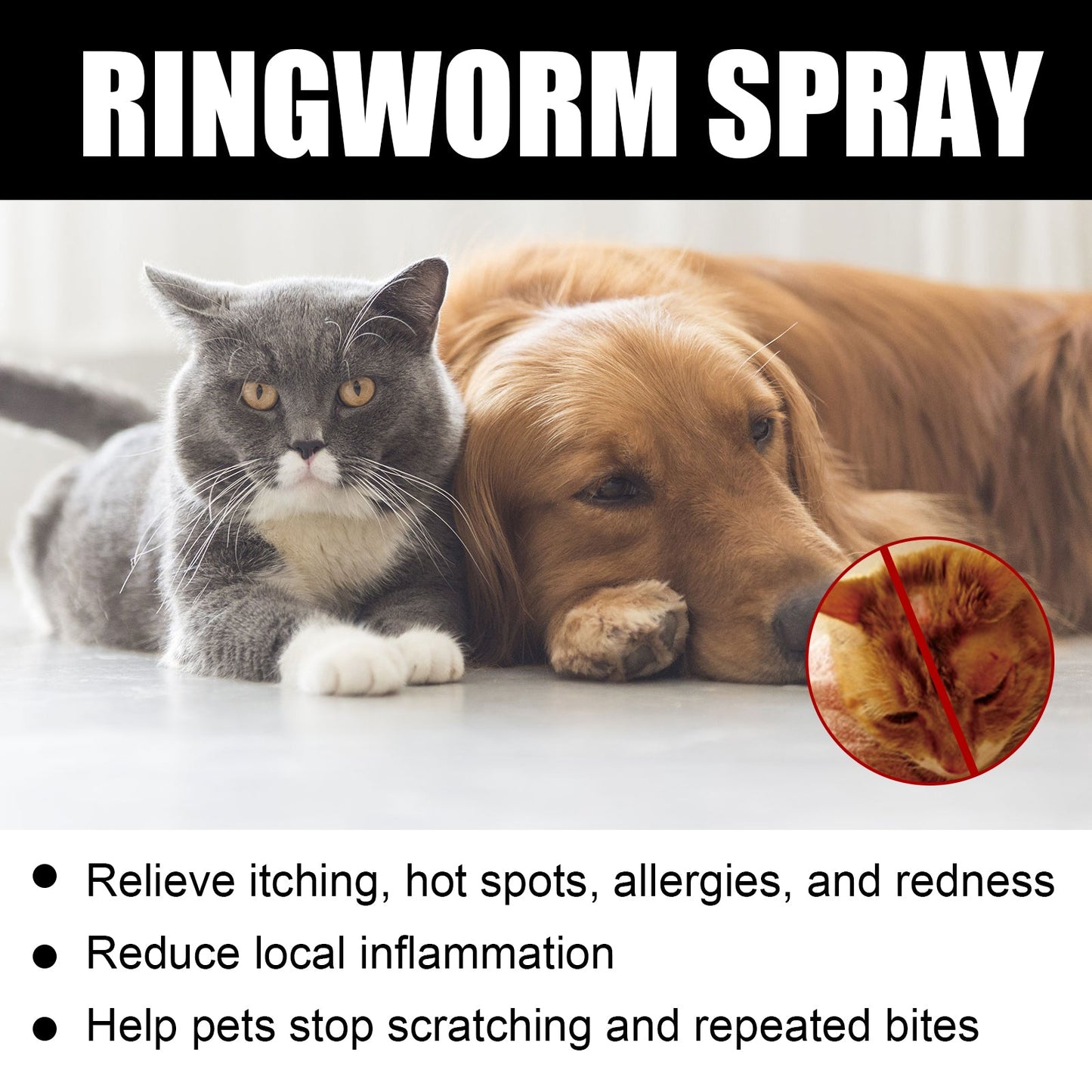 Cat Ringworm Spray, Pet Cats Anti-Mite Cat Moss Care Skin External Use Anti-Itch Spray eprolo