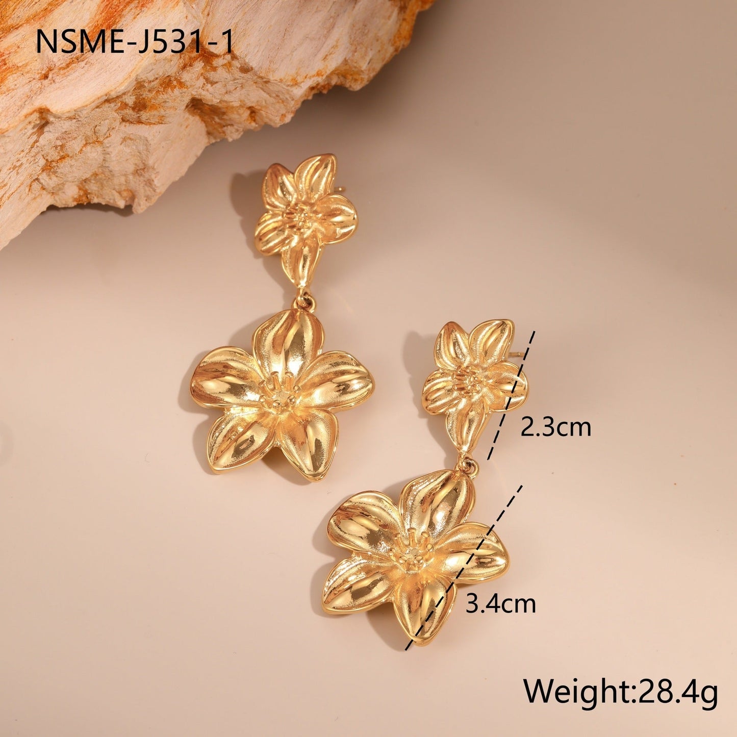 European And American Dignified Flowers Necklace Titanium Steel Earrings Open Ring ferrersa