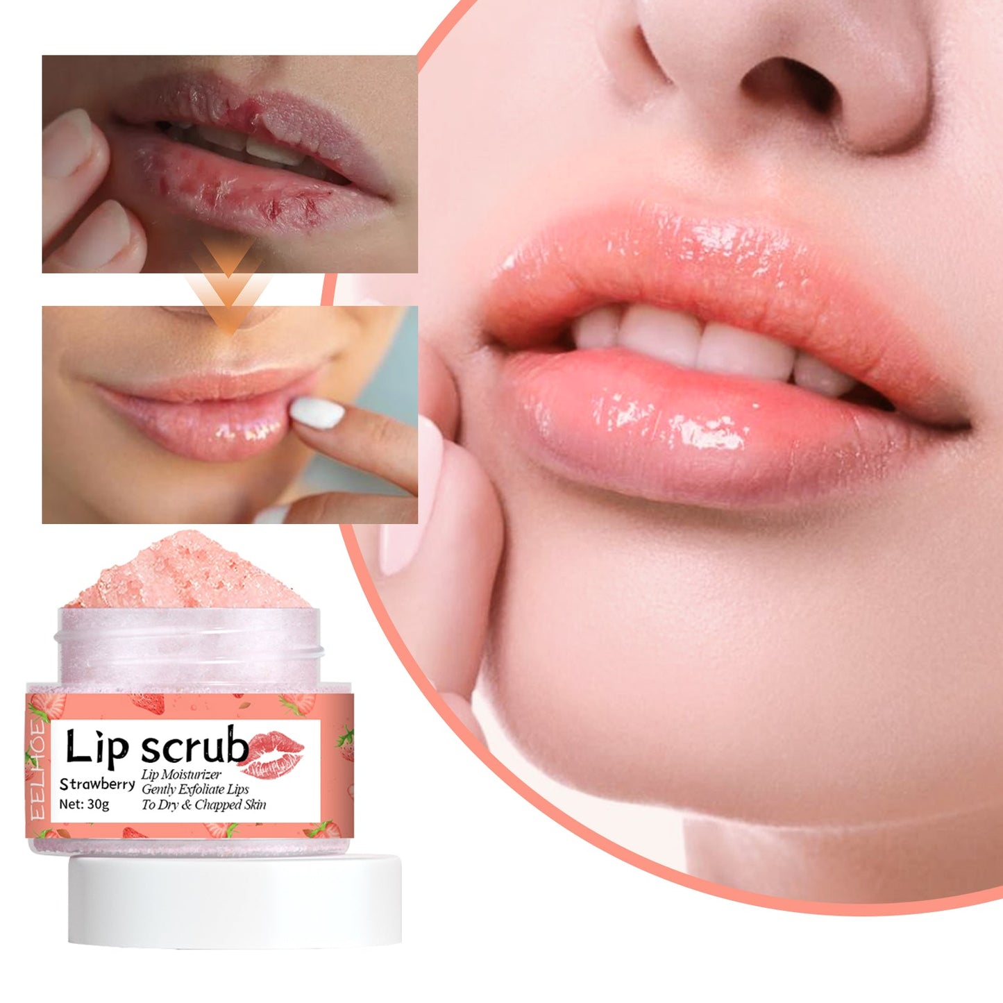 EELHOE Strawberry Lip Scrub, Moisturize Lips, Prevent Dry Crack, Moisturize Dead Skin, And Fade The Corners Of Lips eprolo