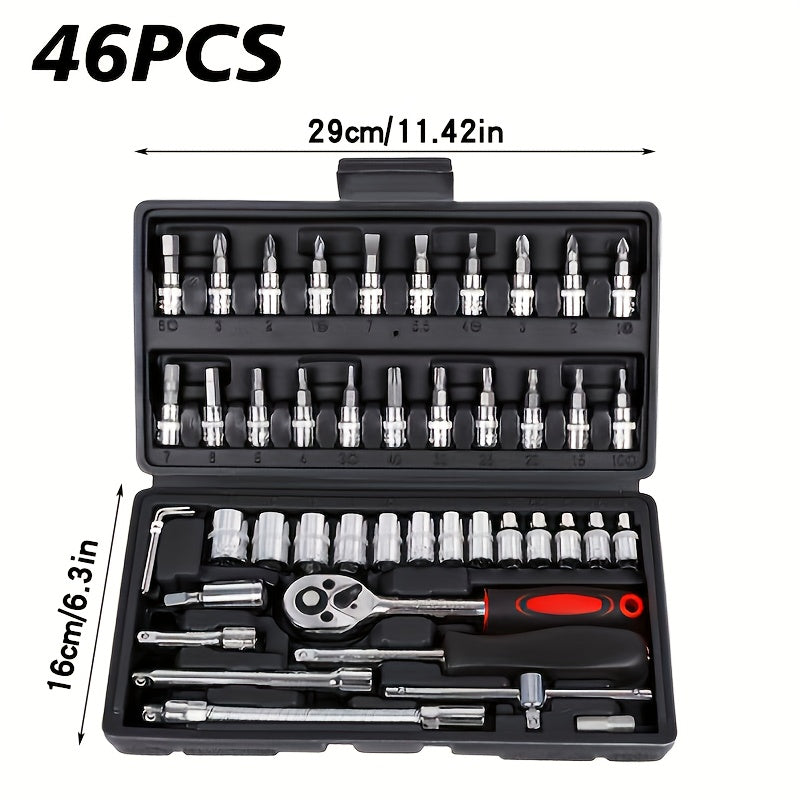 46pcs Toolkit for Home And Automotive Repairs, Including a Ratchet Torque Wrench, Screwdriver, And a Portable Motorcycle Tire And Bicycle Repair Kit ferrersa