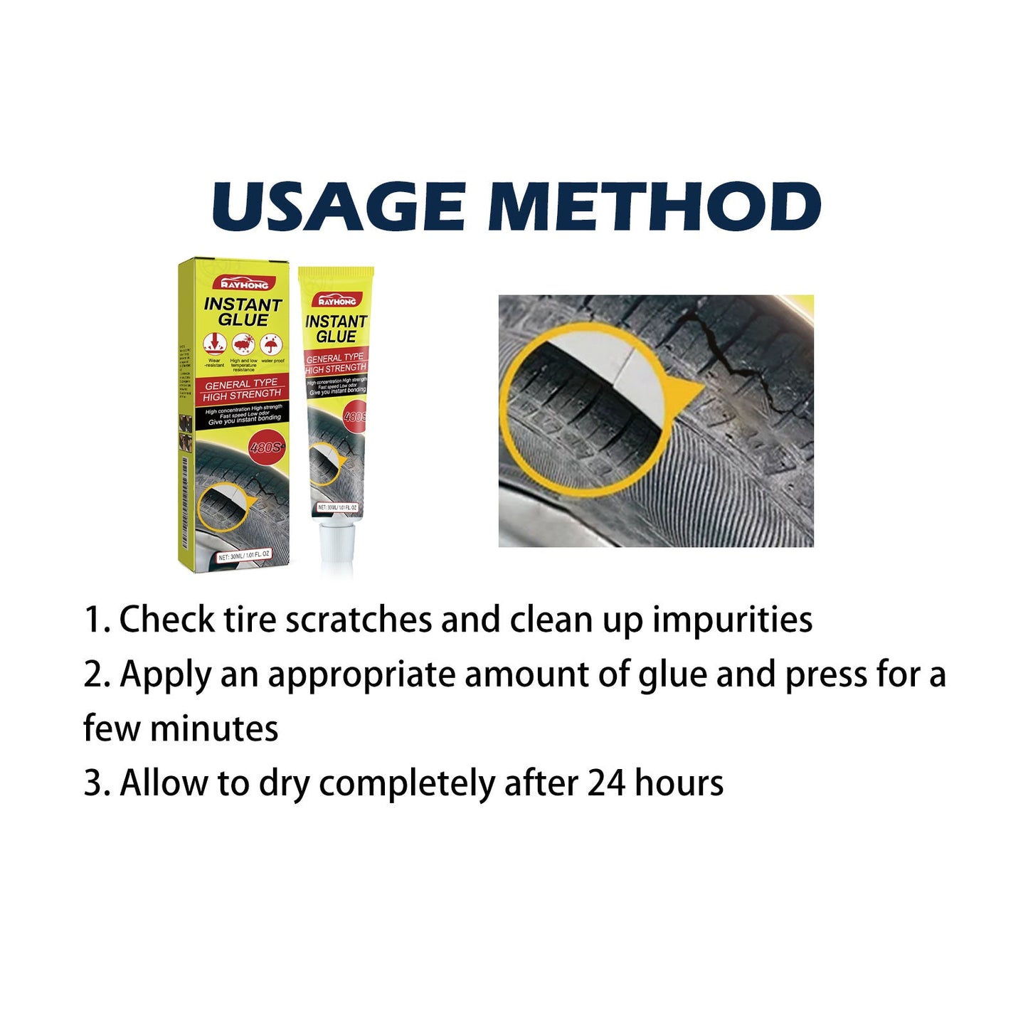 Instant Glue, Car Tire Crack Repair Glue Tire Maintenance Repair Glue Sealing Adhesive eprolo