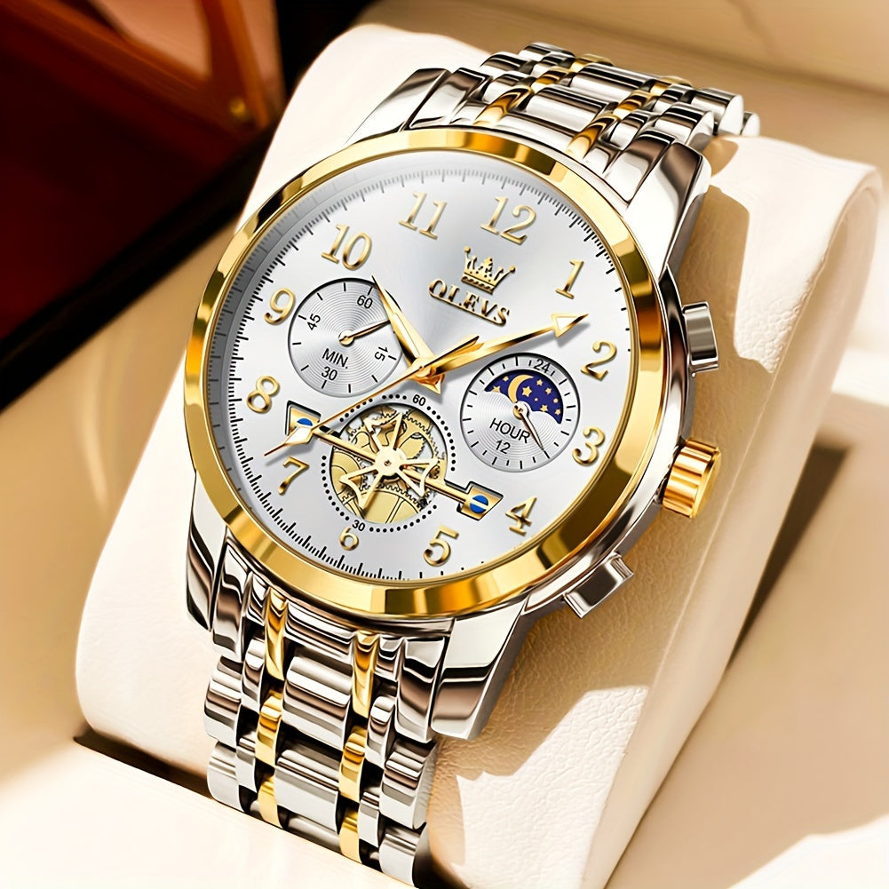 Black Stainless Steel Men's Watch - OLEVS Dress Classic Business Luxury Big Face with Calendar, Luminous Easy to Read Wrist Watch ferrersa