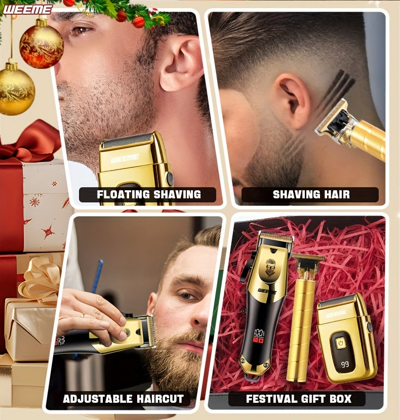 3pcs Set Golden Hair Clippers Professional, Beard Trimmer, T-Blade Trimmer Kit For Men, Cordless Hair Cutting And Styling Tools, Golden Design Shaver, Ideal Birthday And Christmas Gifts, Valentine'S Day ferrersa