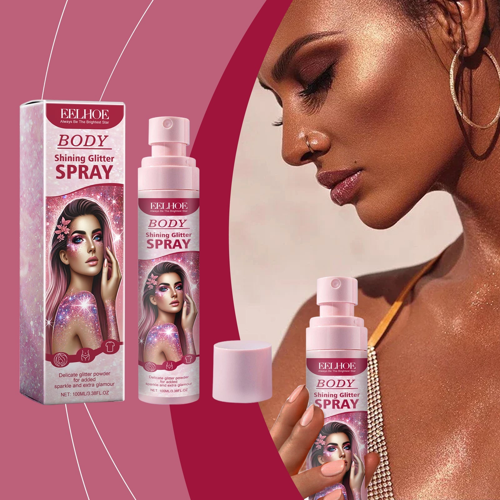Stage Makeup Glitter Spray Facial Clavicle Brightening Glitter Natural Stereoscopic Long-Lasting Highlighter Spray eprolo